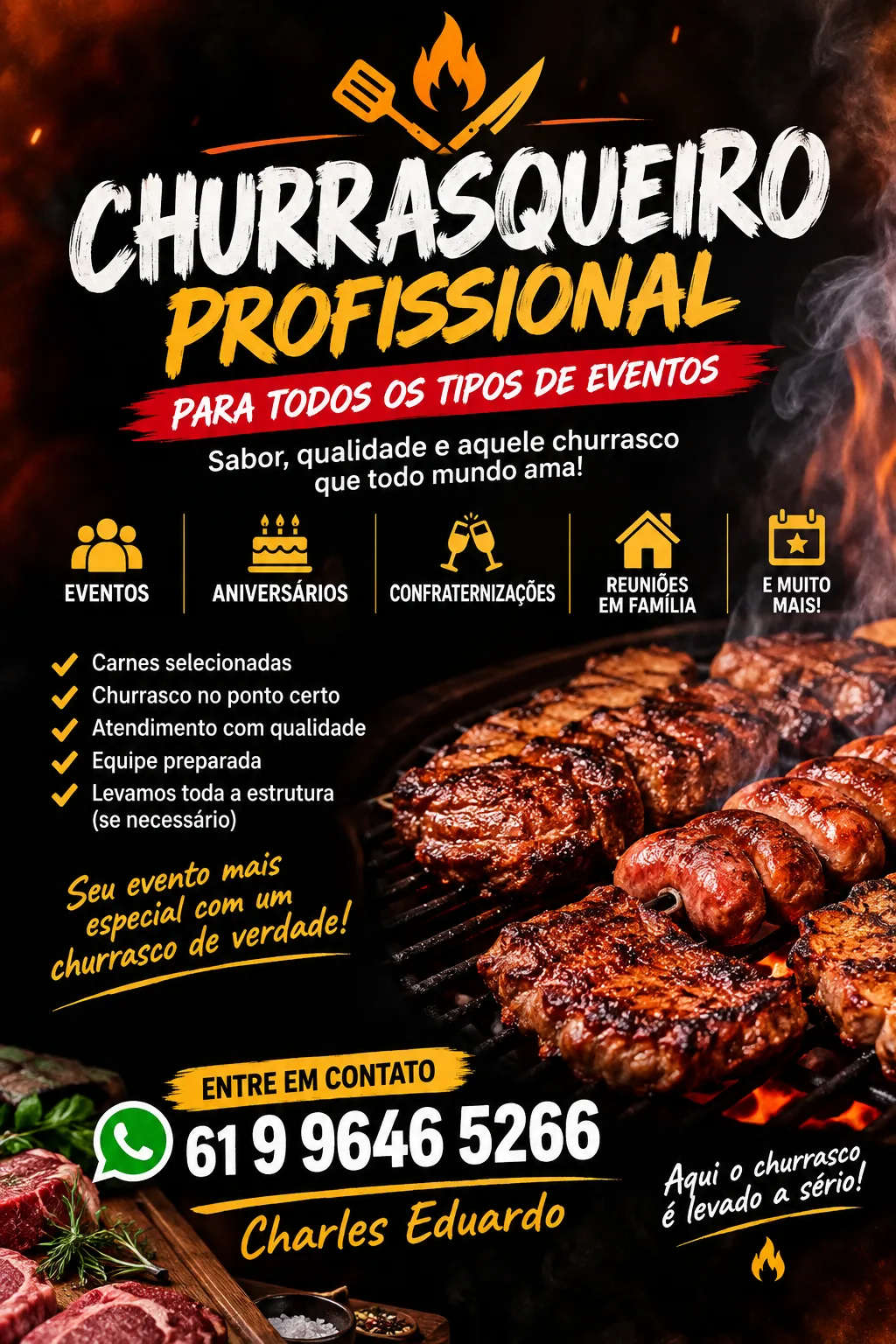 Serviço de Churrasqueiro a Domicílio - Eventos, Aniversários e Casamentos — Outros em Brasília